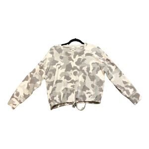 Gray White Camouflage Print Drawstring Hem Pullover Sweatshirt‎ Medium